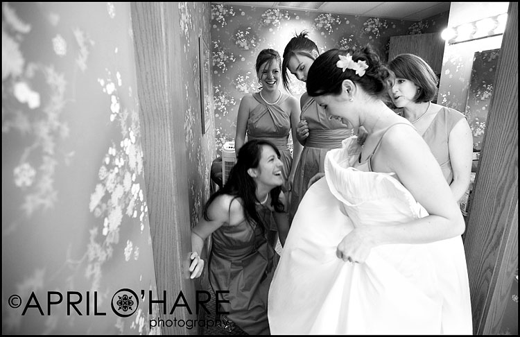 All squeezed into the church bridal room.