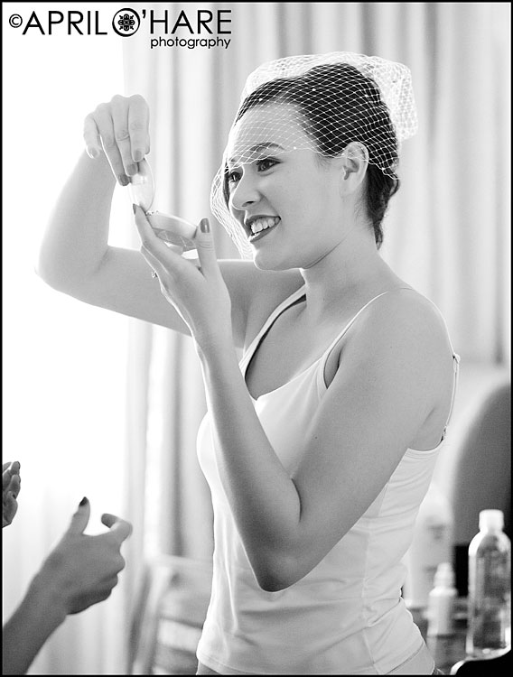 The gorgeous bride checking out her 'do