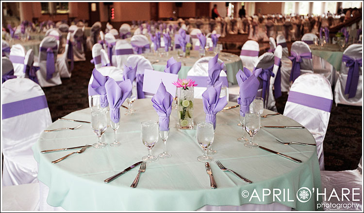 Green, Purple, Pink wedding reception decor