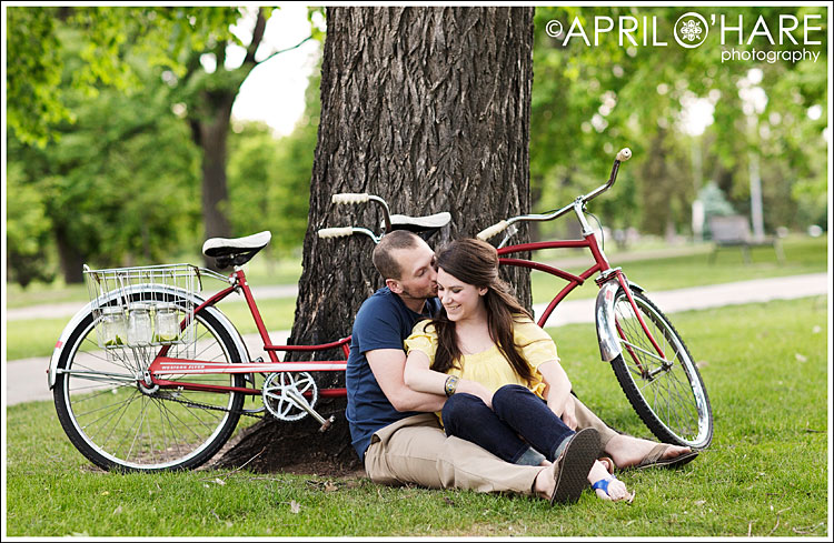 Denver Vintage Cruiser Tandem Bike Engagement Photo Session