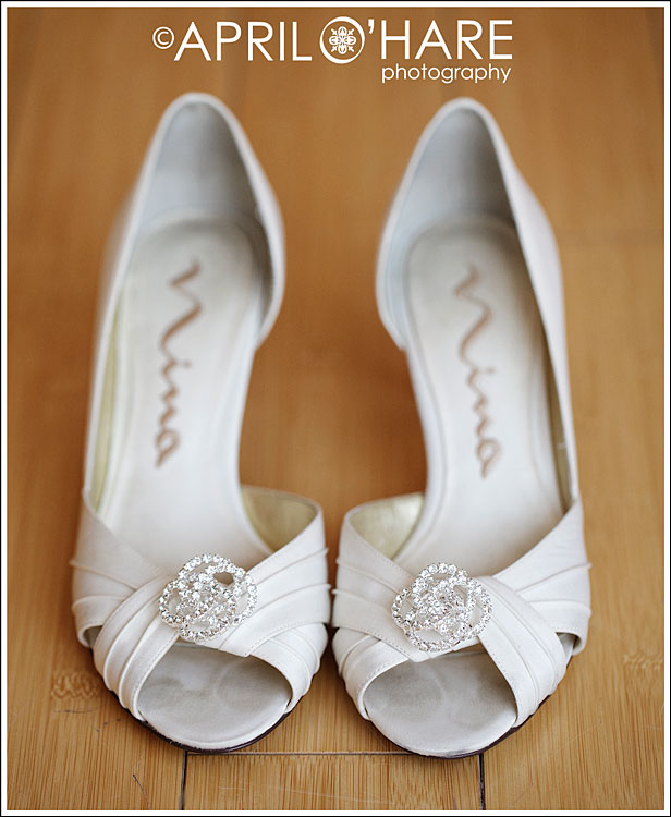 White Nina Wedding Shoes with Absolutely Audrey Clip Ons