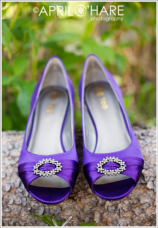 Purple flat wedding shoes with rhinestones