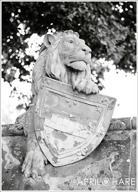 Stone lion outside of Cardiff Castle