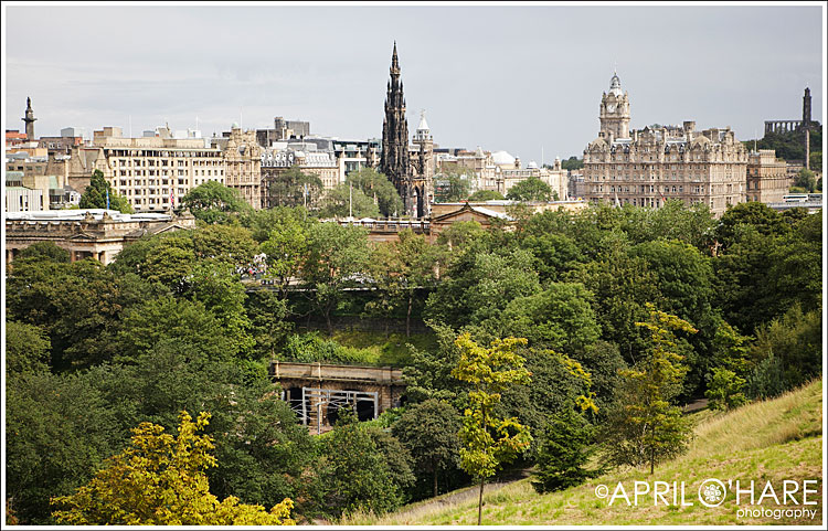 View of the Sir Walter Scott Monument from Edinburgh Castle Hillside