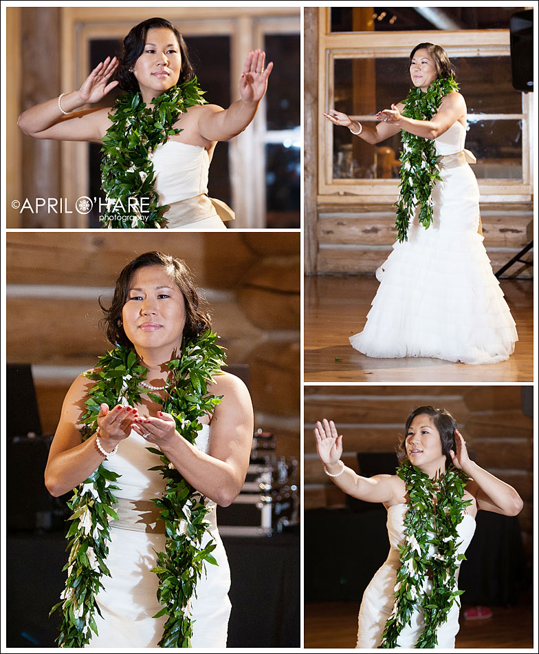 Hula Dance at a Hawaiian inspired Colorado Rainbow Wedding