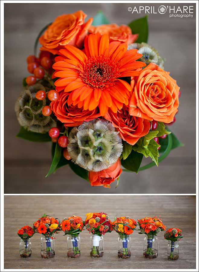 Orange Flowers for a Bridal Bouquet at a Denver Broncos Wedding in Colorado