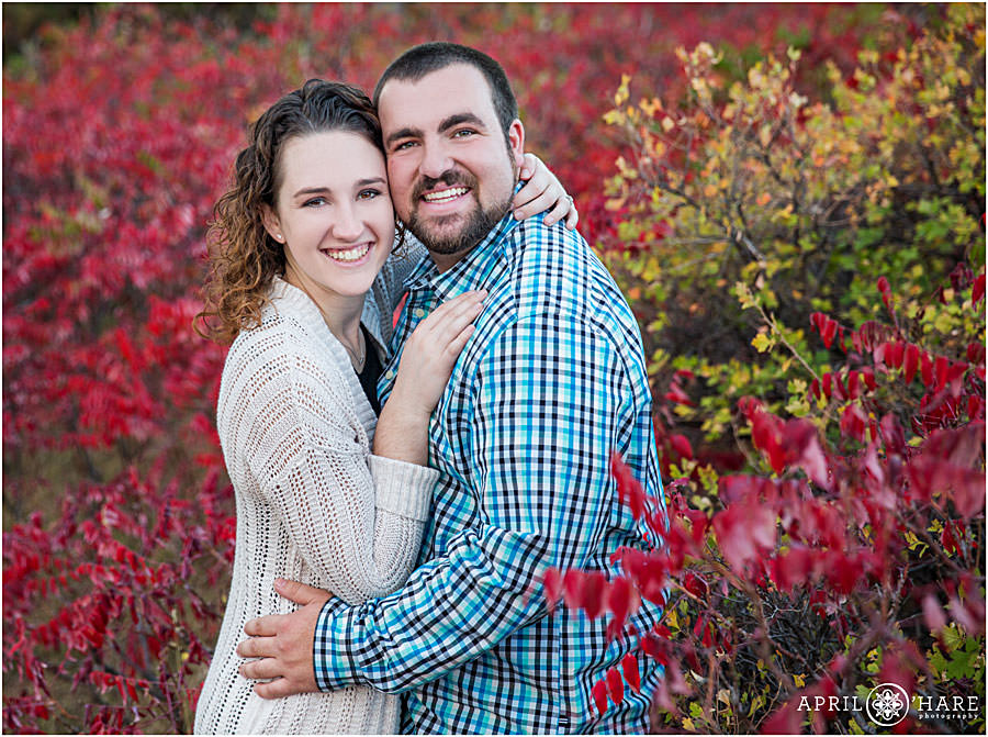 Red Fall Color Engagement Photos at South Mesa Trail