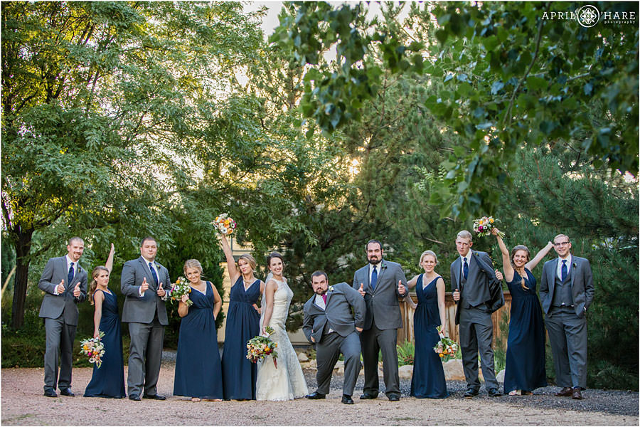 Wedding party wearing navy blue at Church Ranch Event Center