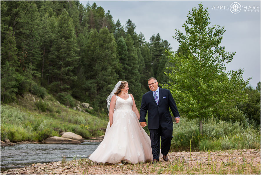 Private home wedding next to a mountain river