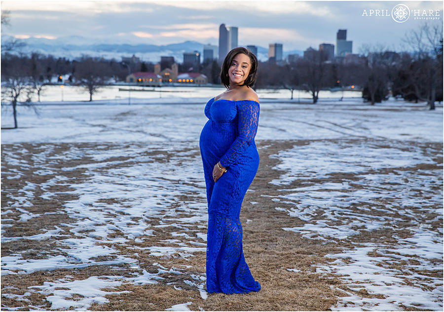 Pretty Blue Maternity Dress at City Park