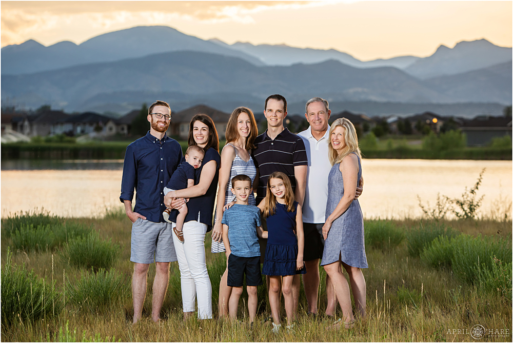 Beautiful Classic Colorado Family Photography with lake and mountain backdrop
