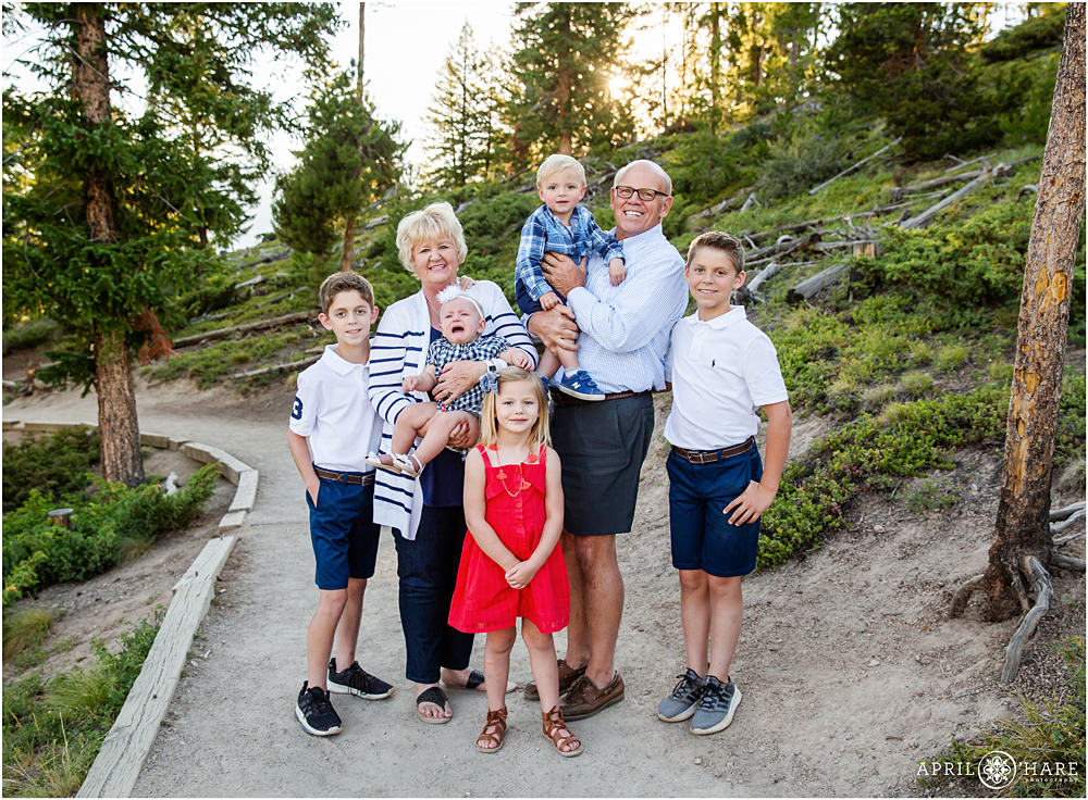 Grandparent photo with all of their grandkids at Sapphire Point in Dillon Colorado