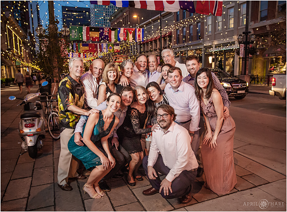 Extended family portrait on the streets of Denver Colorado at Larimer Square