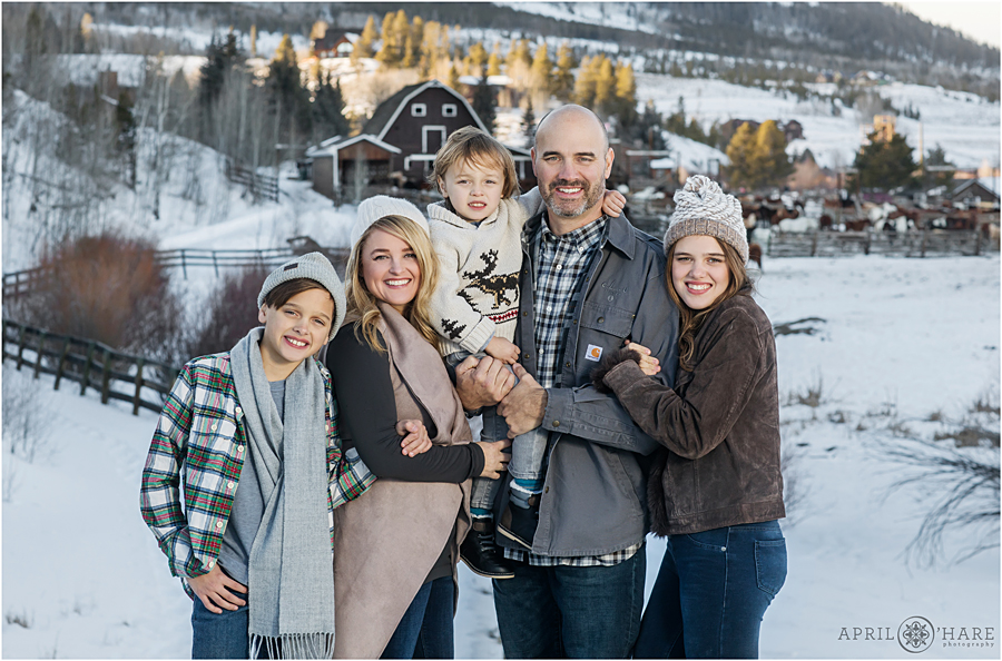 Adorable Winter Family Photos at C Lazy U Ranch with Snow on the Ground at Luxury Dude Ranch in Grand County