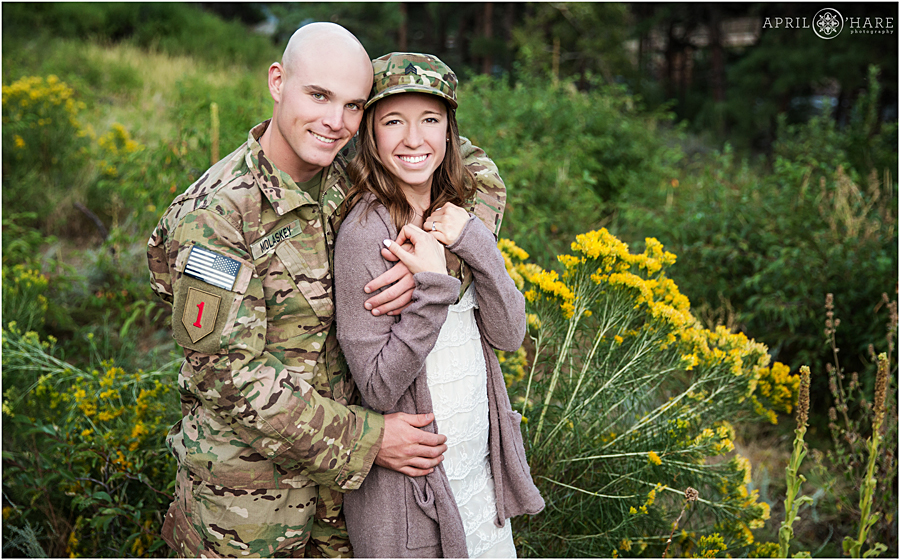 Army Clothing for a Fort Collins Engagement Photography Session in Colorado