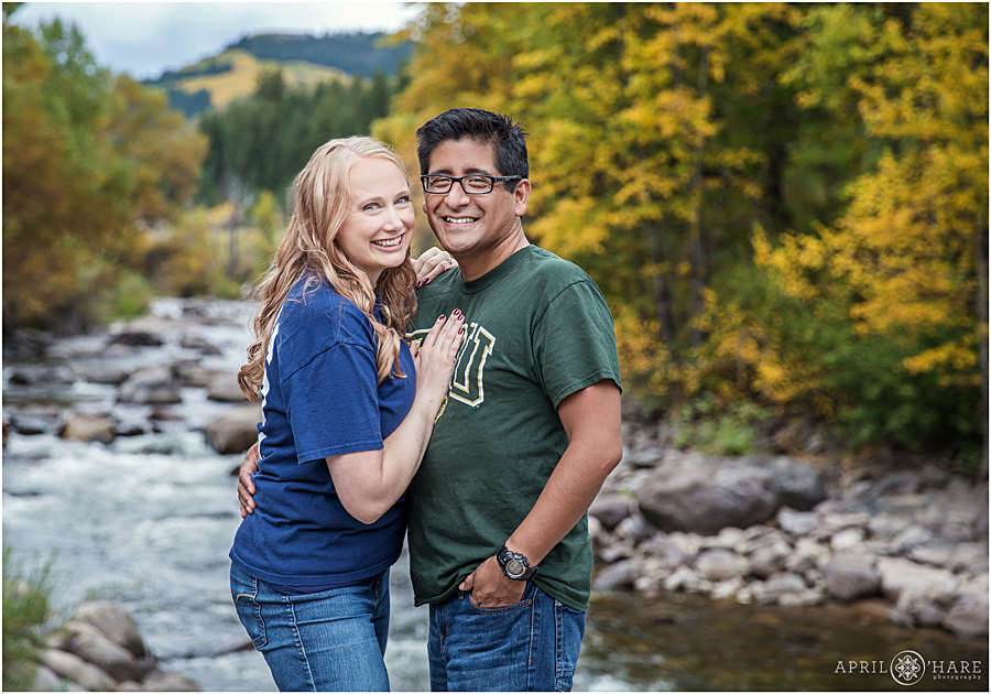 Gorgeous Fall Color Engagement Photography in Beaver Creek Colorado next to the Eagle River