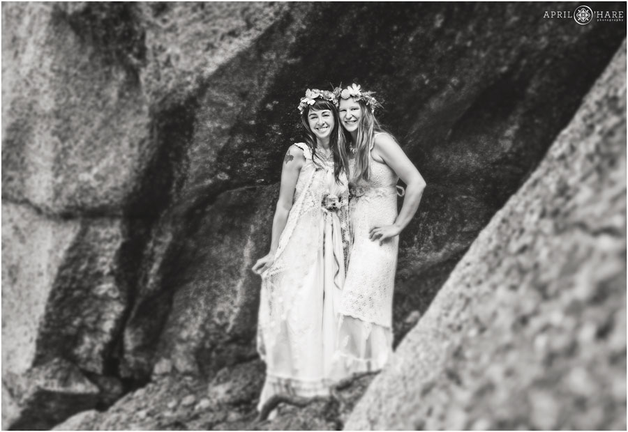 Beautiful artistic B&W wedding photo from a Colorado Lesbian Elopement