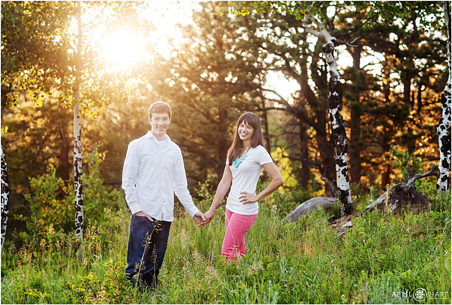 Gorgeous Light at a Colorado Mountain Engagement session at Golden Gate Canyon Engagement Photos
