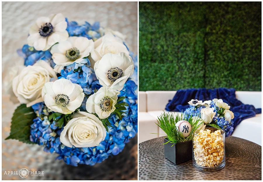 Blue and White florals at a Yankees baseball themed bar mitzvah