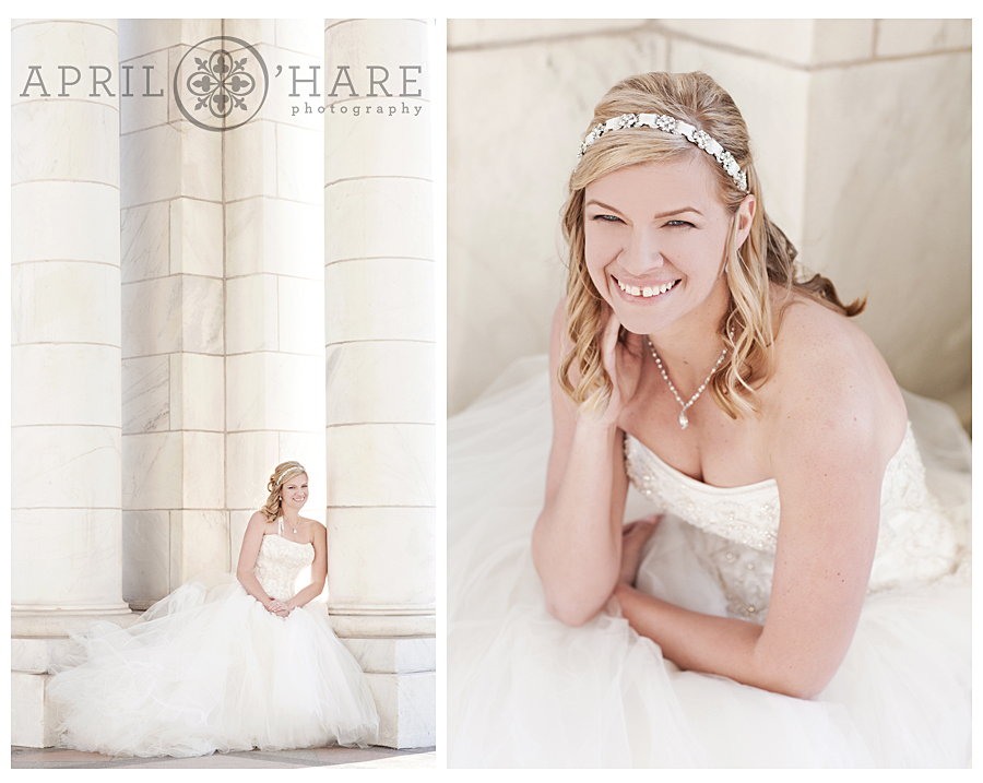 Beautiful white backdrop of Cheesman park for Denver Bridal Photos