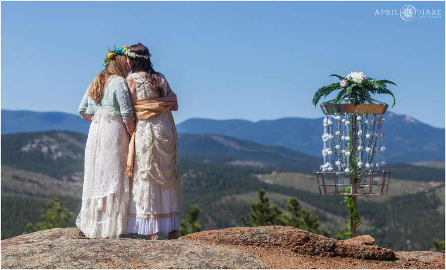 Cute disc golf wedding from a Colorado Lesbian Elopement