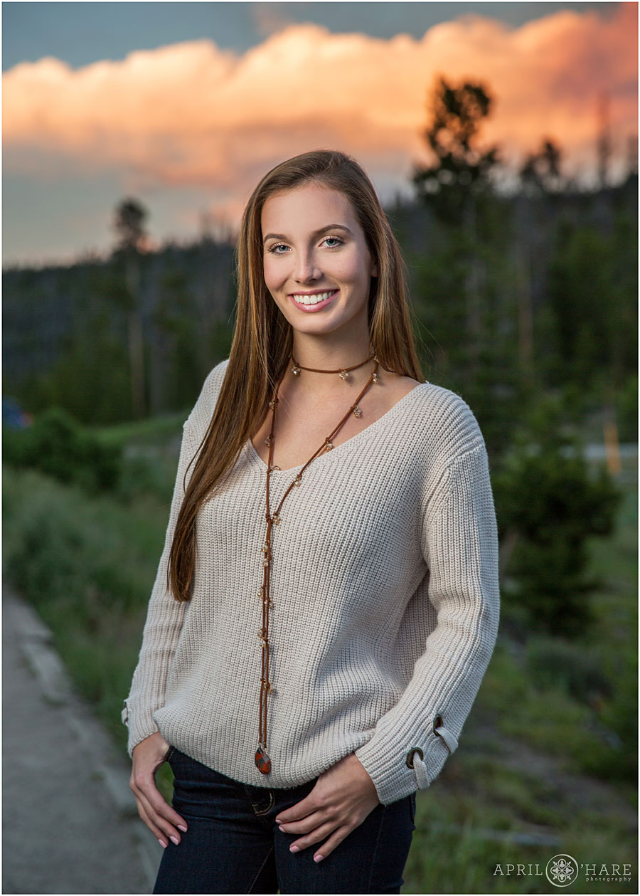 Summit County High School Senior Photos at sunset at Sapphire Point