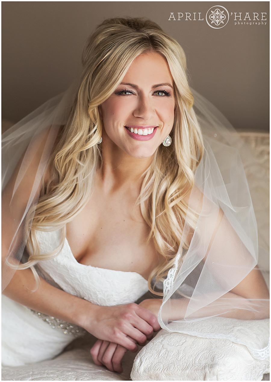 Lovely bridal headshot portrait on her Denver Winter Mansion Wedding Day in Colorado