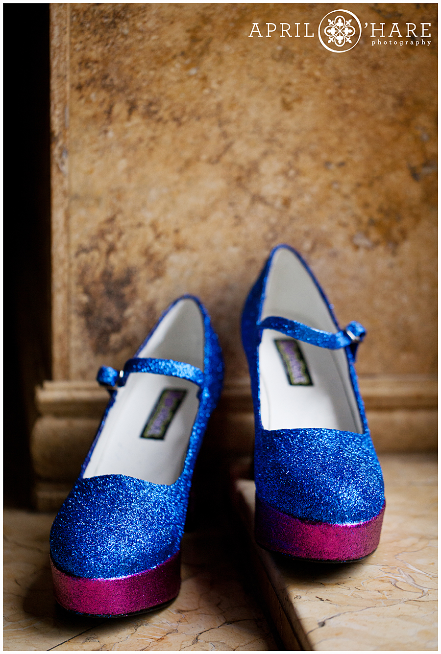 Blue and Fuschia Glitter Wedding Shoes to go with a Glitter Wedding Dress