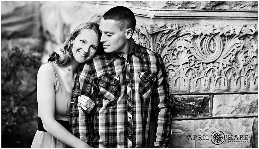 Romantic engagement photo at CU Boulder B&W Photo
