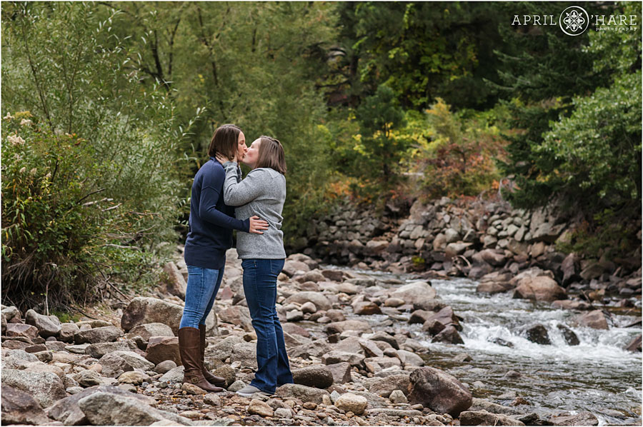 Colorado LGBTQ Engagement Photography next to Boulder Creek
