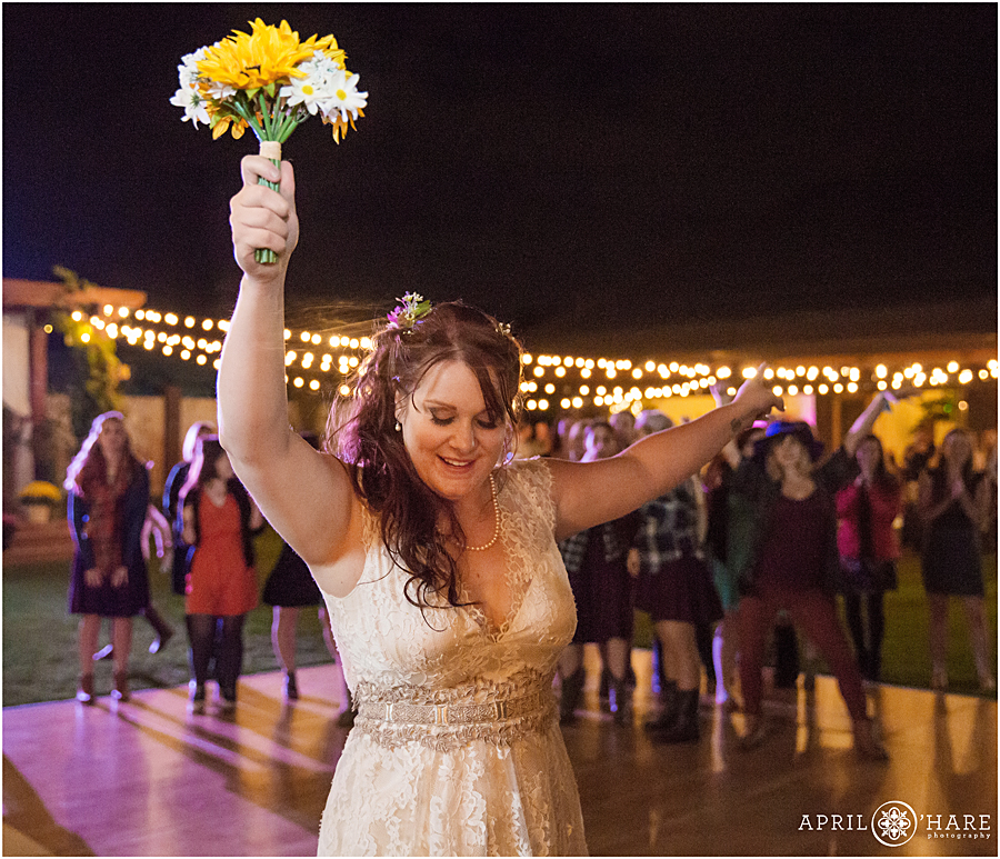 Colorado Boho Wedding Reception outdoors with string lights
