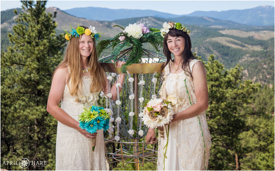 Two disc golf loving brides at their Colorado Lesbian Elopement