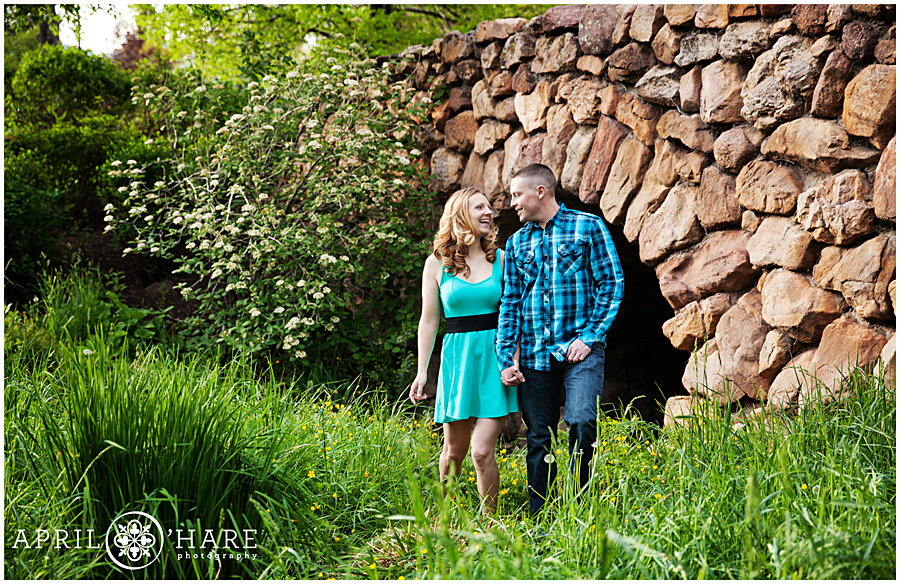 Old Arched Stone Bridge on Campus at CU Boulder Engagement Photos During Spring