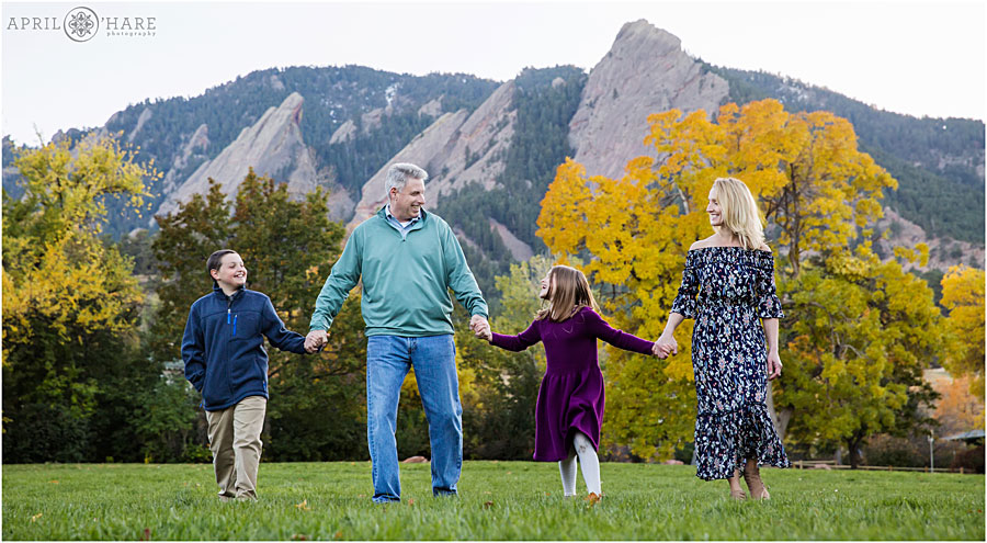 Boulder Flatirons Mountains at Fall Color Chautauqua Park Family Photos