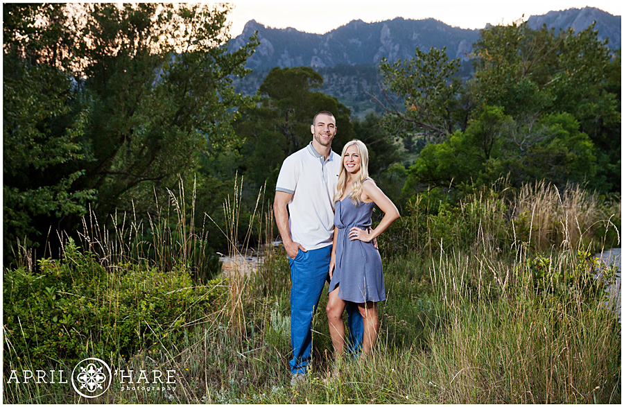Boulder Engagement Photos with mountain views