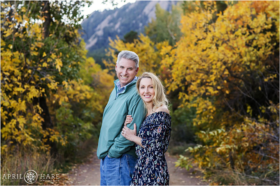 Beautiful Fall Color Chautauqua Park Family Photos with mom and dad alone