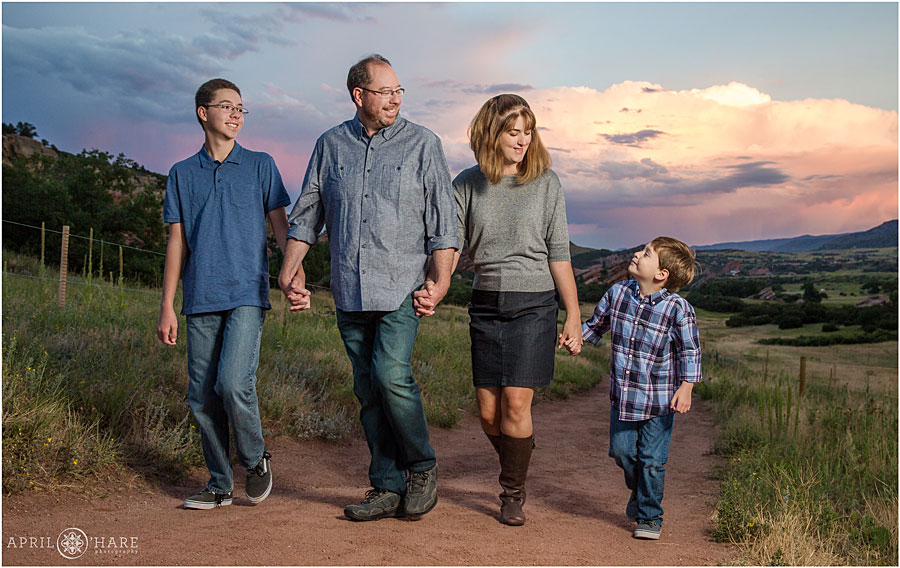 South Valley Park Family Photos at Sunset with pretty stormy skies