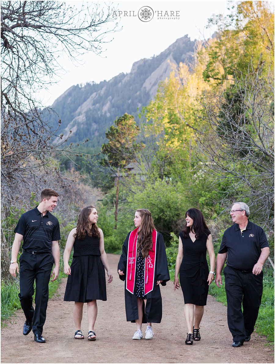 CU Boulder graduation photos with family at Chautauqua Park