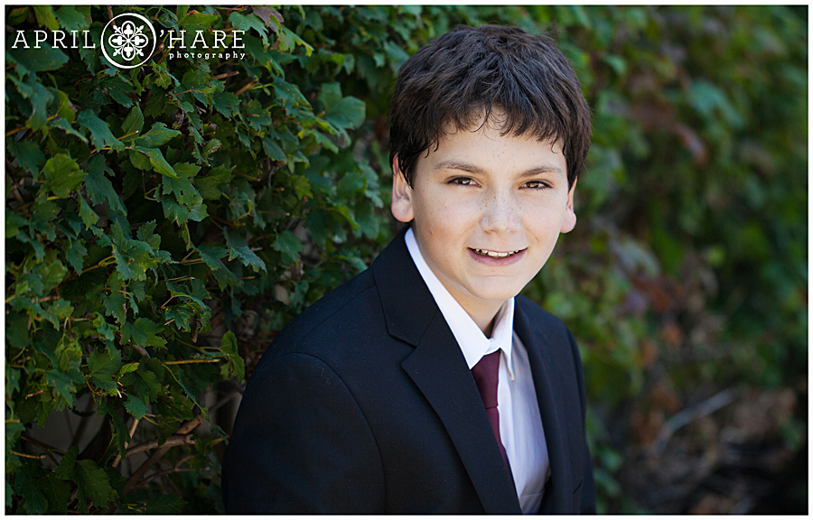 Classic portrait of a young man at his Temple Micah Bar Mitzvah in Denver Colorado