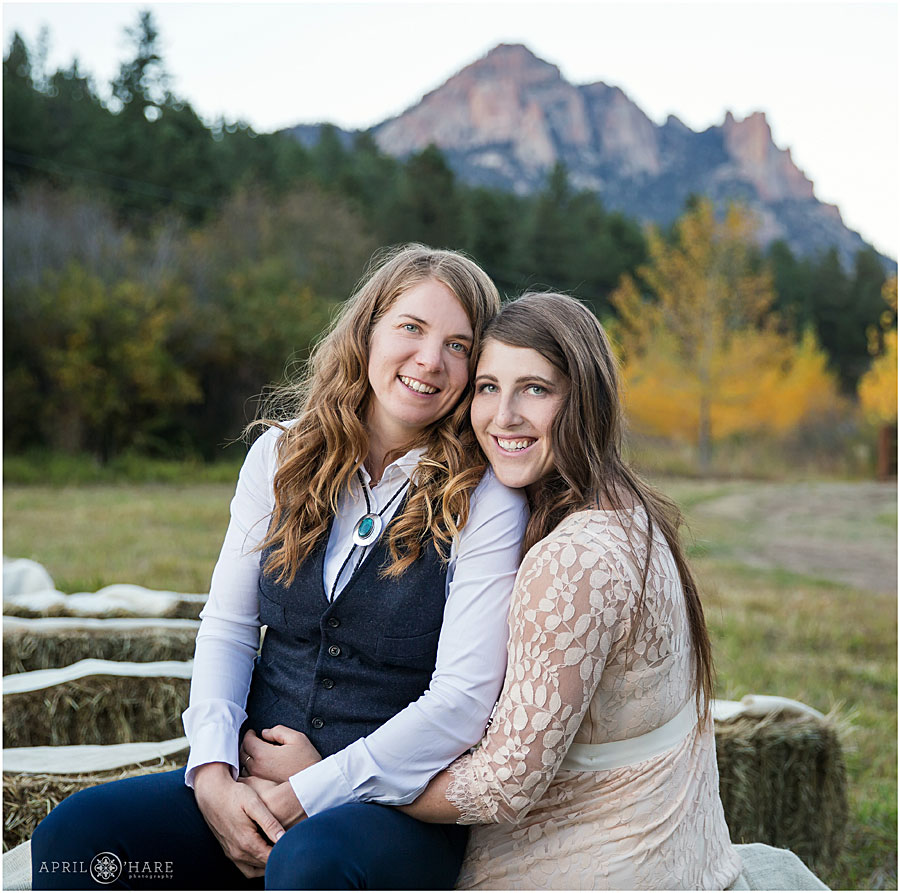 Gorgeous portrait of two brides at their Colorado Lesbian Wedding