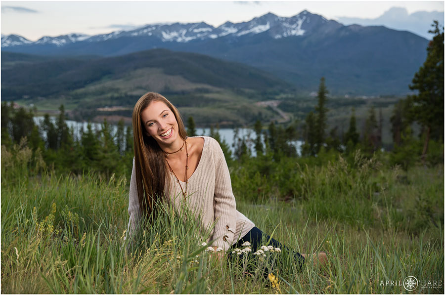 Summit County High School Senior Photos with Ten Mile Range backdrop at Sapphire Point