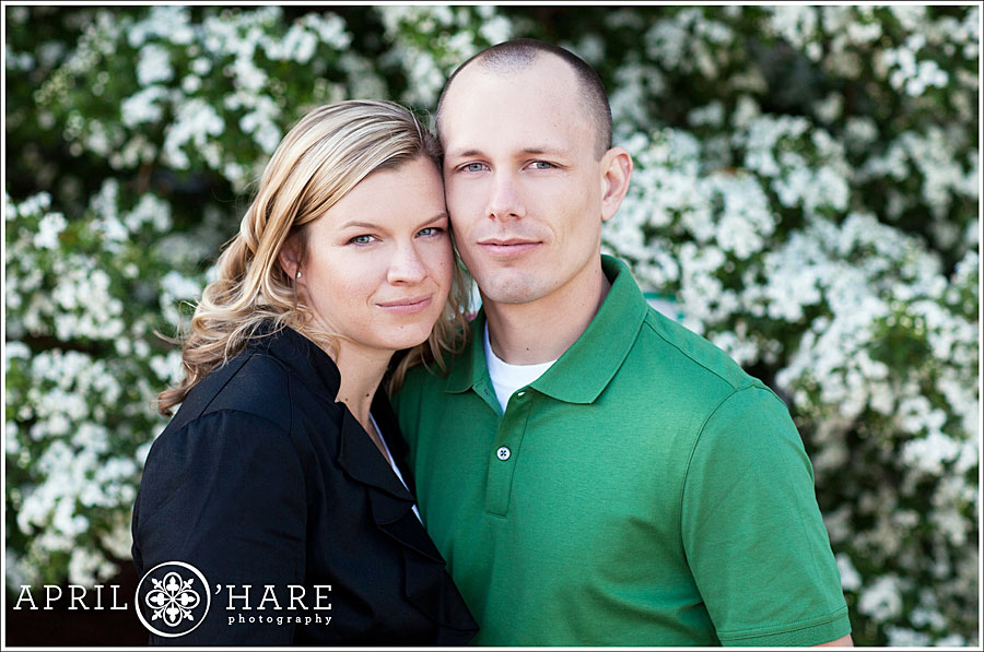 Beautiful serious looks at a Castle Rock Engagement Photos during spring 