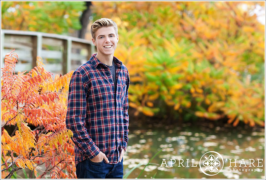 Littleton Senior Photos with Beautiful Colorful Plants at Hudson Gardens