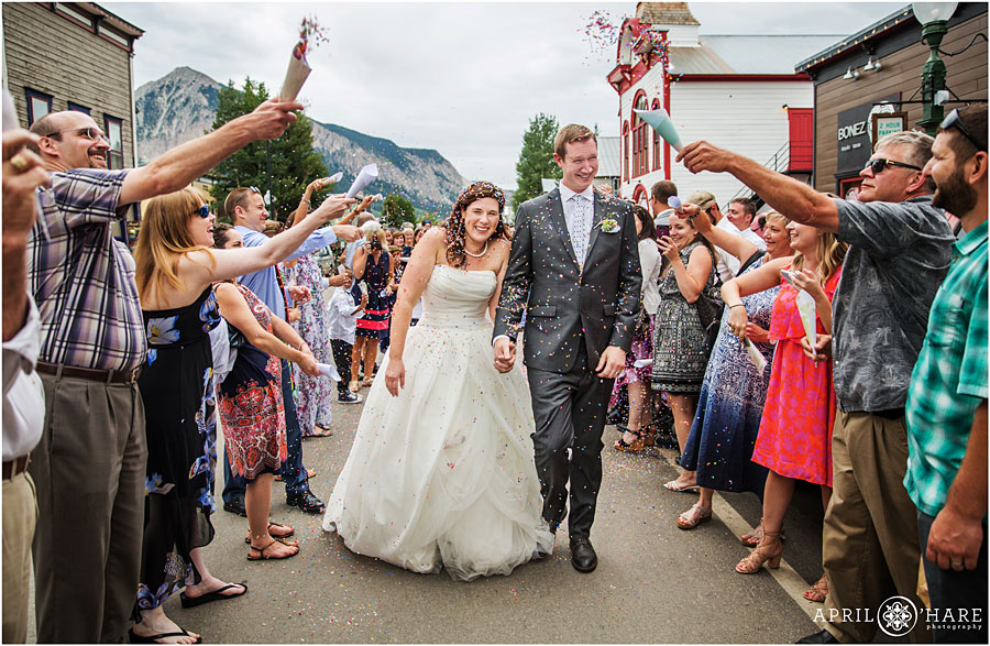 Grand exit on Elk Avenue captured by Crested Butte wedding photographer