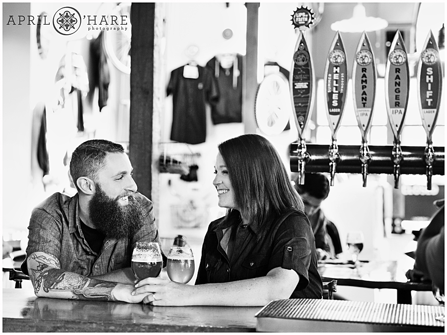B&W Engagement Photo at the New Belgium Brewery in Fort Collins Colorado