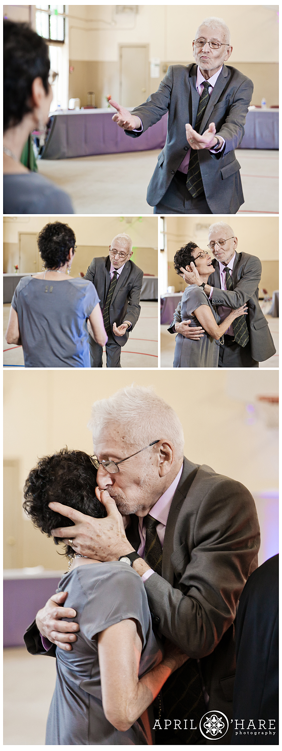Cute photo of a Jewish grandpa with his wife at his Grandson's Temple Micah Bar Mitzvah in Denver Colorado