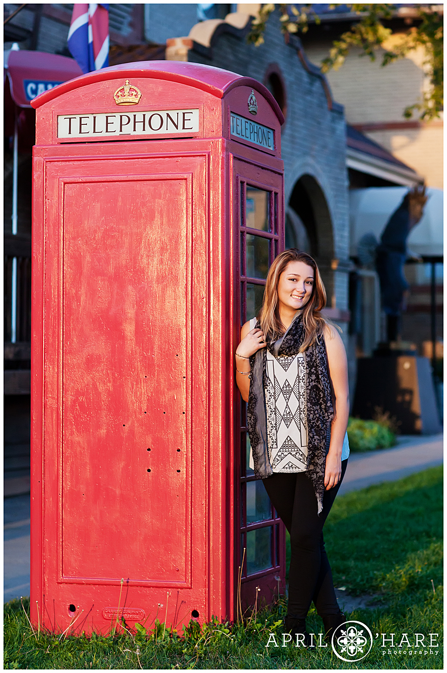Pints Pub British Telephone Booth perfect for senior photos in Denver