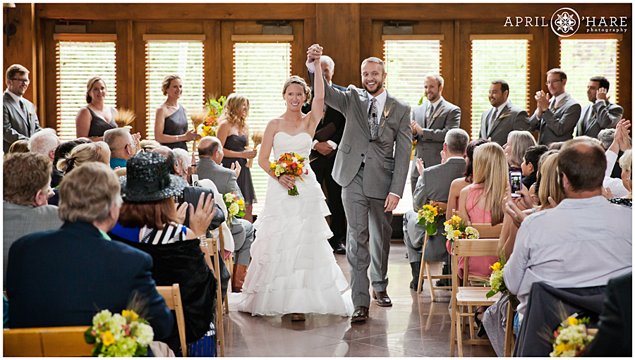 Happy couple at Indoor Vail Wedding Ceremony
