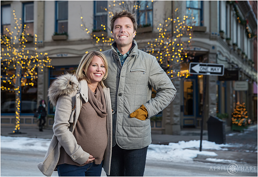 Downtown Aspen Maternity Pictures During Winter