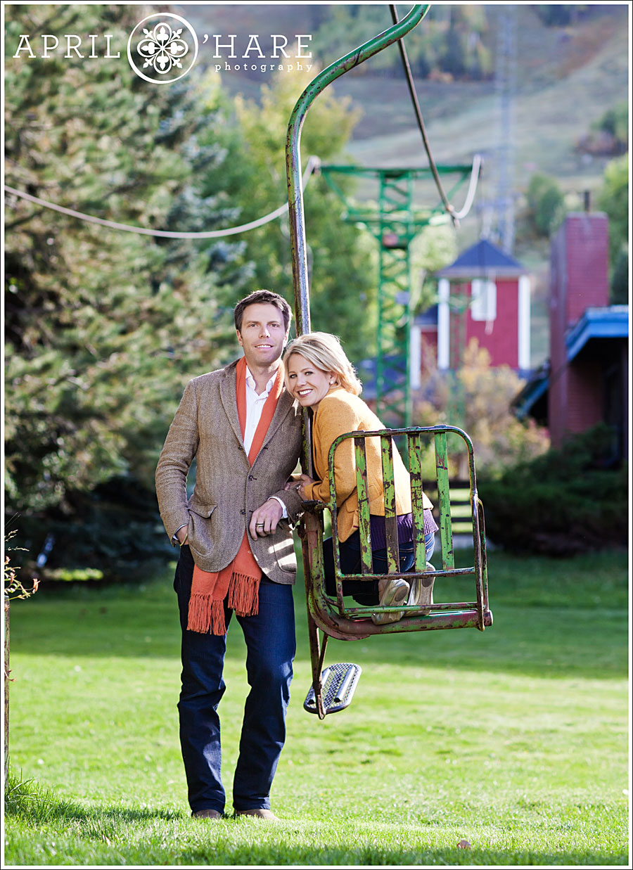 Historic Ski Lift Number 1 in downtown Aspen Colorado Engagement Photos